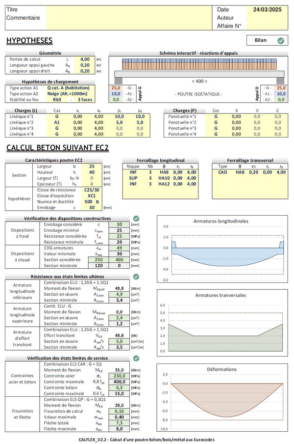 Calcul de poutres béton, bois et acier aux Eurocodes