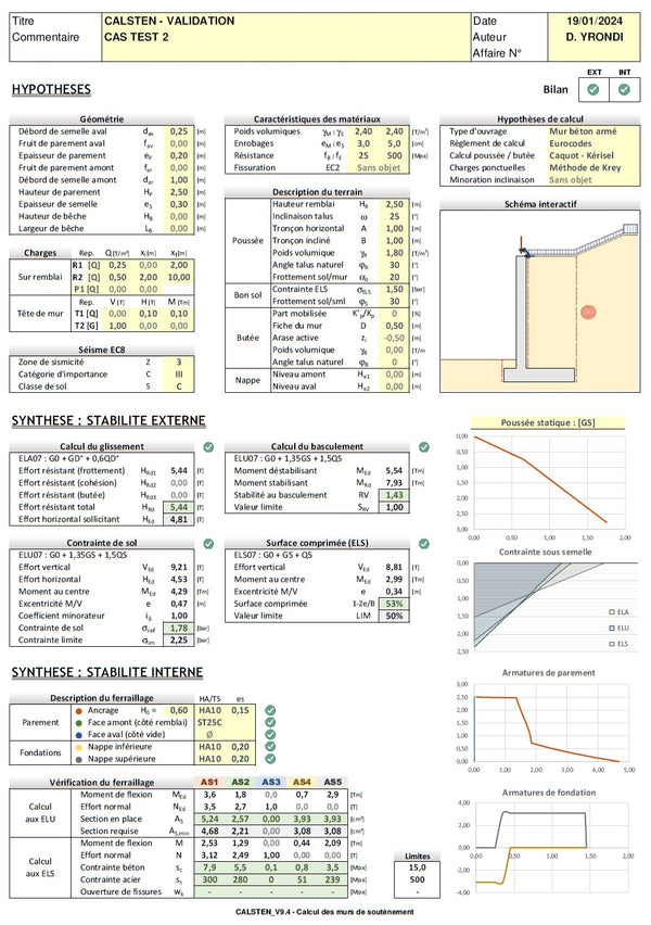 Calcul de murs de soutènement aux Eurocodes