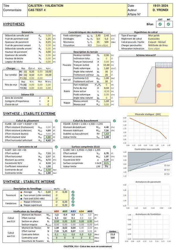 Calcul de murs de soutènement aux Eurocodes