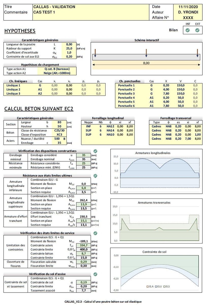 CALLAS - Calcul de poutres sur appui élastique aux Eurocodes – XLBTP